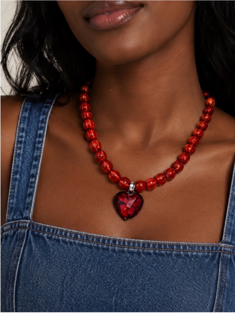 New! Colorful Red Heart Glass Beaded Dopamine Necklace NWOT (4023)